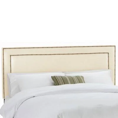 Olivia Upholstered Panel Headboard Wayfair Custom Upholstery Size: King, Upholstery: Duck Natural, Nailhead Finish: Brass