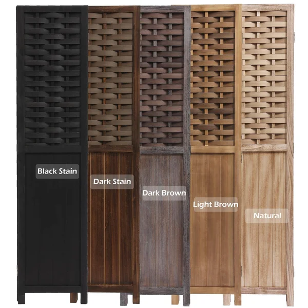 COZAYH 4-Panel 67x22 Half Shading Paulownia Solid Wood Frame Room Divider Privacy Screen - Light Brown