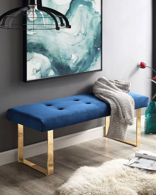 Inspired Home Kevin Velvet Backless Bedroom Bench Navy
