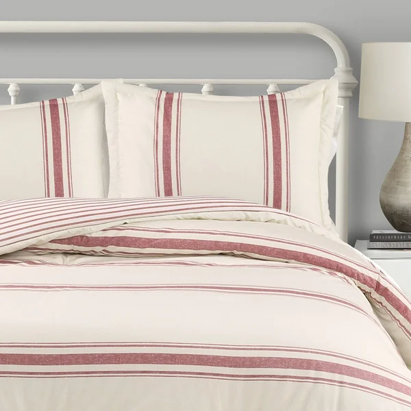 Lush Decor Farmhouse Stripe Comforter Red Set Full/Queen