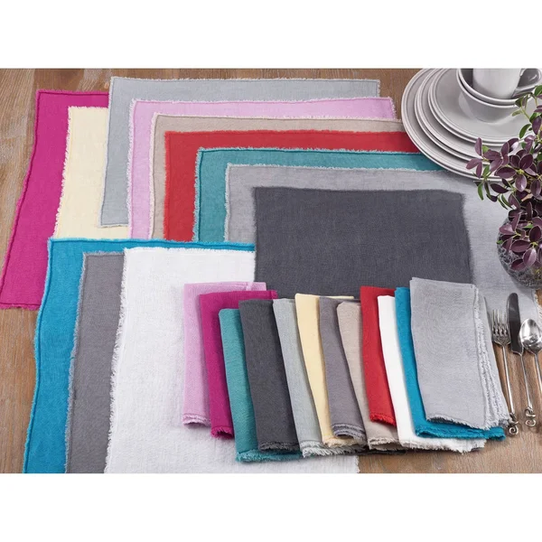 Saro Fringed Stone Washed Placemat (Set of 4) - Yellow