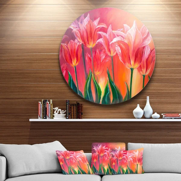 Design Art 'Tulips in Red Shade' Painting Print on Metal, Green