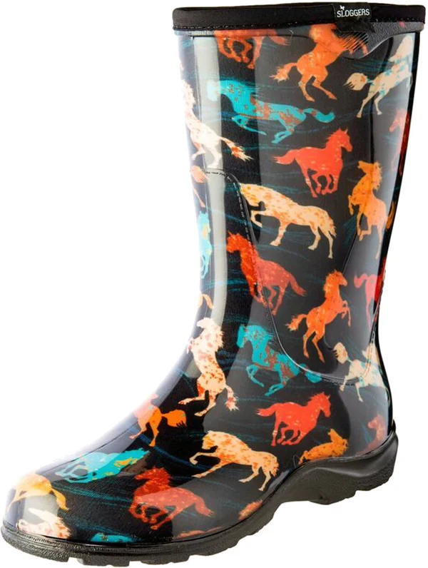 Sloggers Women's Waterproof Garden Boot, Horse Spirit Black, 6