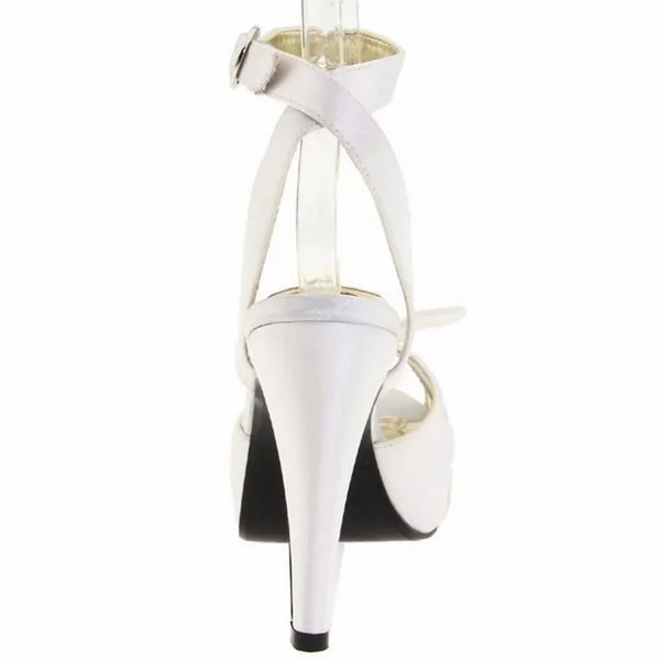 Pin Up Couture BETTIE-04, 4 1/2 inch Retro Satin Sandal - Ivory 9