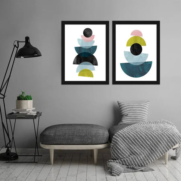 (Set of 2) Modern Mid Century by Pop Monica 2 Piece Black Framed Print Set - Americanflat 18x22x24x22