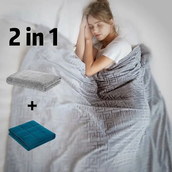 Merrylife Weighted Blanket 15 lbs 48 inch x 72 inch Twin Size, Duvet Cover Removable, Glass Beads Filling Heavy Blanket Navy