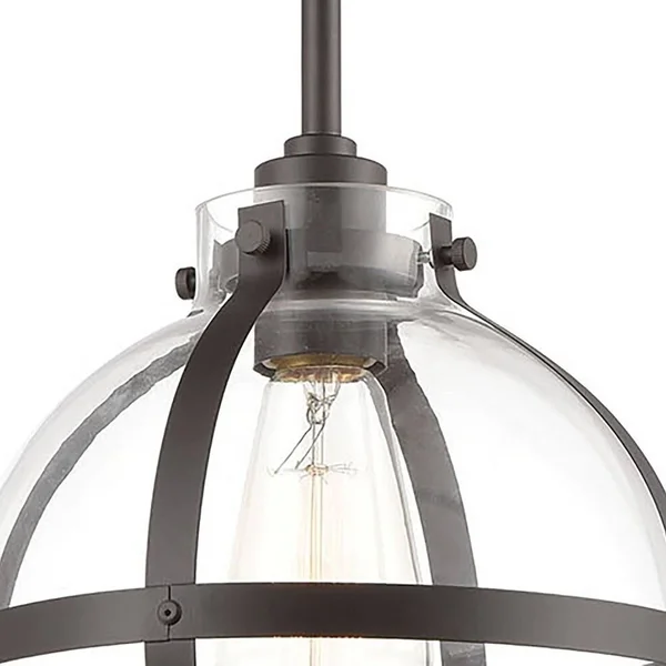 One Light Mini Pendant in Light Wood and Clear Glass Round Globe Oil
