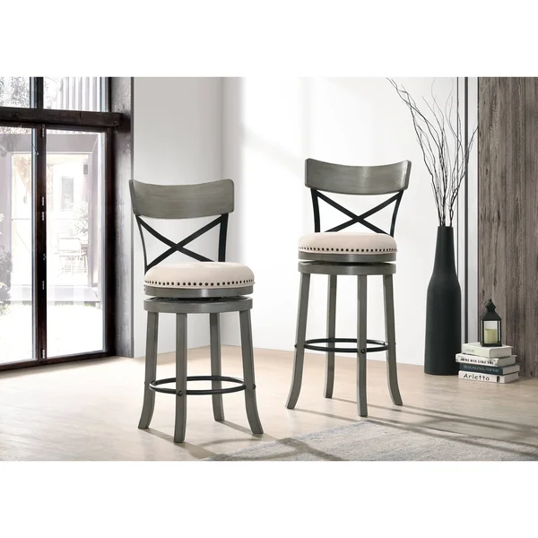 Furniture of America Heidi Modern Farmhouse Swivel Barstools Set of 2 - Live Edge Oak - Counter Height