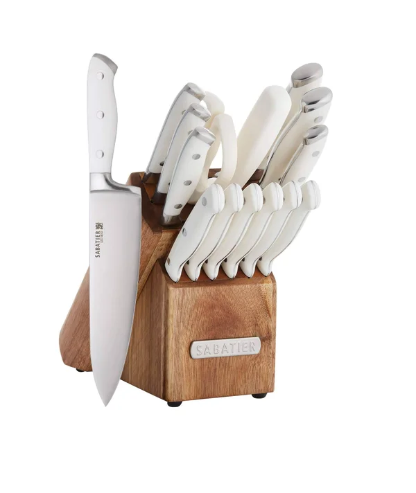 Sabatier Forged Triple Riveted Knife Block Set - 15-Piece, White