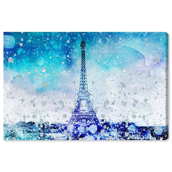 Oliver Gal &Eiffel Glitter Blue& Cities and Skylines Wall Art Canvas Print - Blue, White (24 x 16)