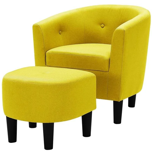 Devion Furniture Polyester Fabric Accent Chair with Ottoman in Yellow
