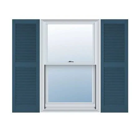 12 inchw x 69 inchh Lifetime Vinyl - Custom Straight Top Center Mullion, Open Louver Shutters, Classic Blue