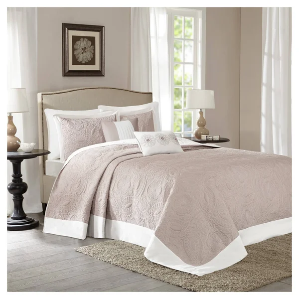 Madison Park Ashbury 5 Piece Reversible Bedspread Set - Khaki, Queen