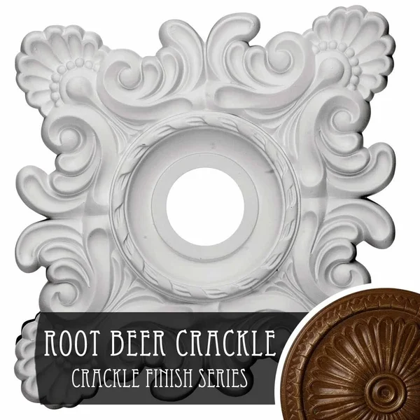 18x22W x 18x22H x 3 1/4x22ID x 1 1/2x22P Crawley Ceiling Medallion (Fits Canopies Up to 6 3/4x22), Hand-Painted Root Beer Crackl