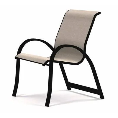 Aruba Stacking Metal Patio Dining Armchair Telescope Casual Frame Color: Textured Black, Color: Natural