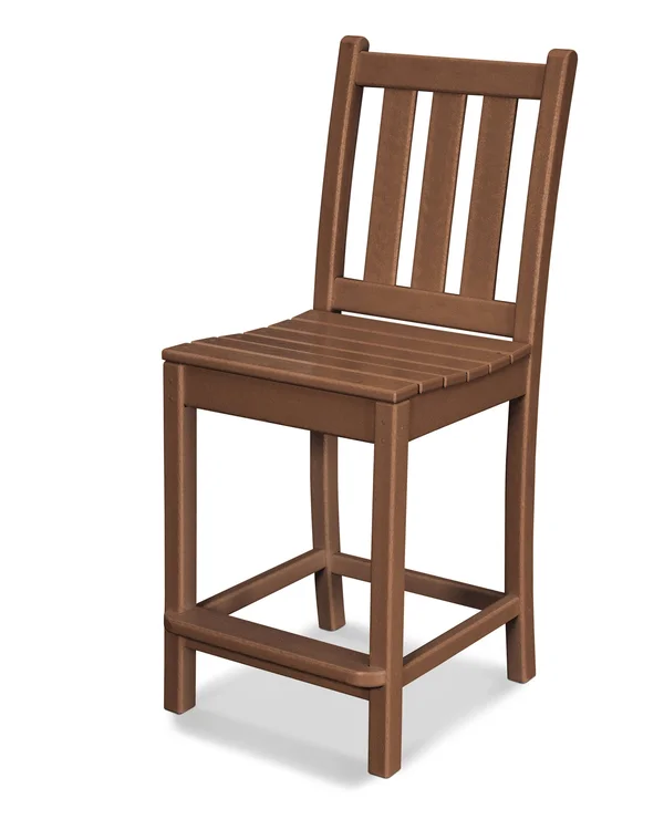POLYWOOD Teak Traditional Garden Counter Side Chair