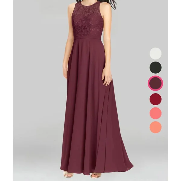 Azazie A-Line/Princess Scoop Floor-Length Chiffon Bridesmaid Dresses - Cabernet