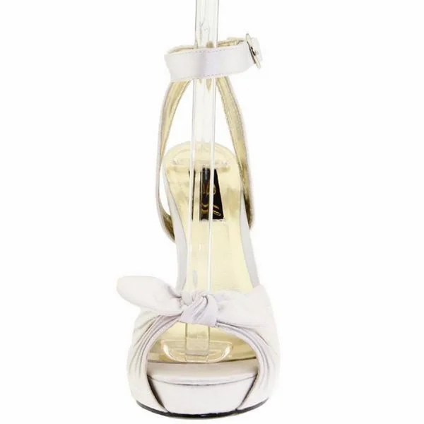 Pin Up Couture BETTIE-04, 4 1/2 inch Retro Satin Sandal - Ivory 9