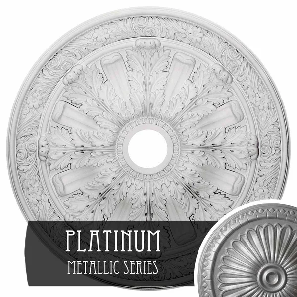 30x22OD x 3 7/8x22ID x 3 1/4x22P Flagstone Ceiling Medallion (Fits Canopies Up to 3 7/8x22) - Hand-Painted Platinum