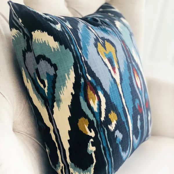 Plutus Deep Sanctuary Blue and Gray Luxury Throw Pillow 22x22L x22x22W