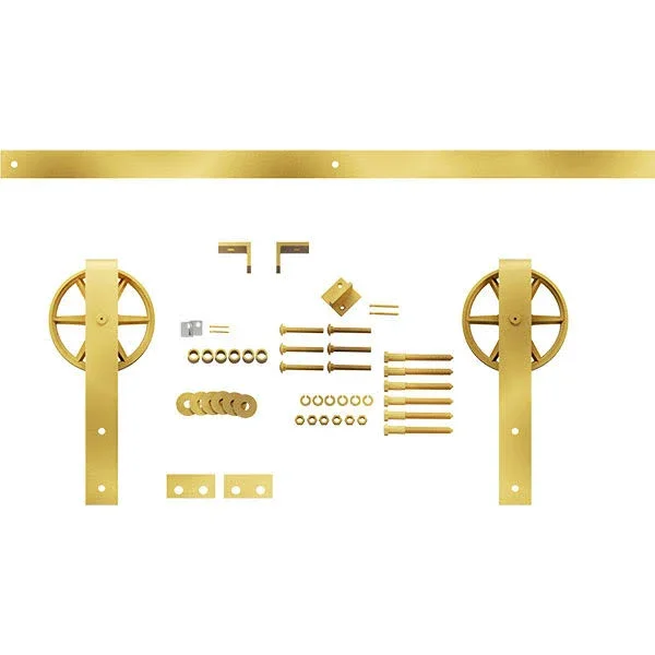 Premium Wagon Wheel Strap Barn Door Hardware Set w/ 5& 4x22 Track for 1 3/8x22 Doors - Jacob&s Gold