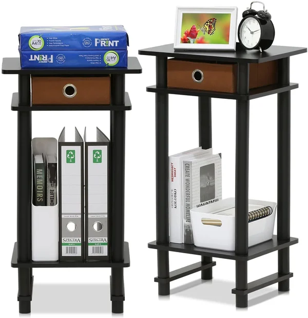 Furinno Turn-N-Tube Tall End Table with Bin - Espresso - 2 pack
