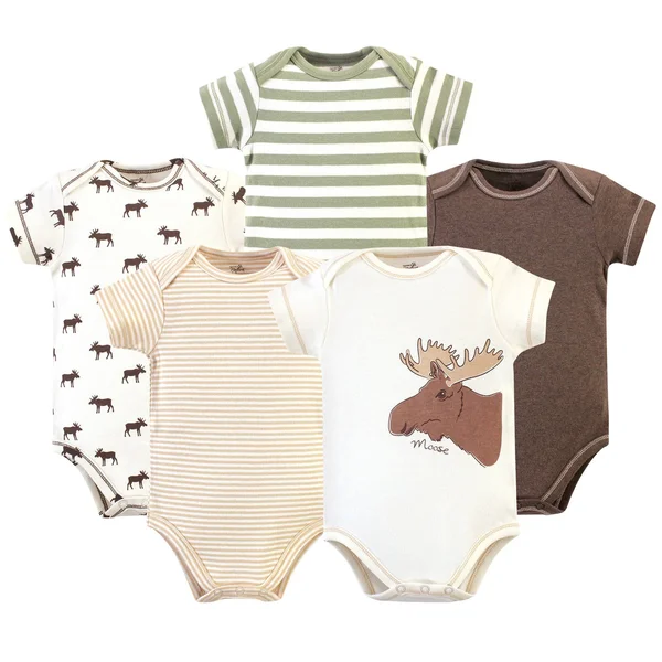 Touched by Nature Organic Cotton Bodysuits Moose 5-Pack - 9-12 Months