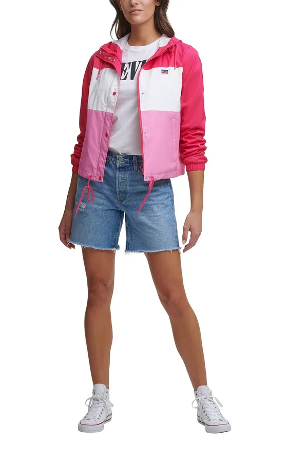 Levi&s Women's Retro Hooded Windbreaker Jacket - Pink Multi - Size S