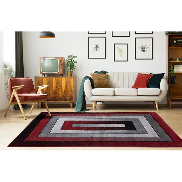 MDA Home Orelsi Burgundy/Gray Polypropylene Area Rug - 8&7x22 x 11&11x22