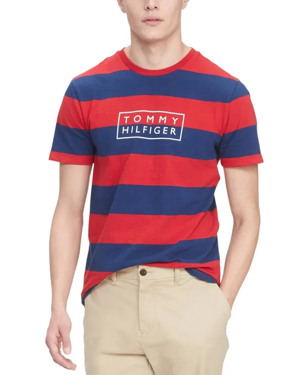 Tommy Hilfiger Men's Summer Series Striped Logo T-Shirt - Red Alert