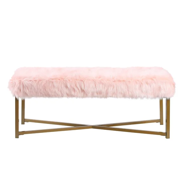 HomePop Faux Fur Rectangle Bench - Pink