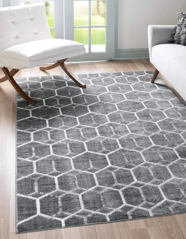 Unique Loom Matrix Trellis Tile Rug, Size: 7& 0 x 10& 0, Gray