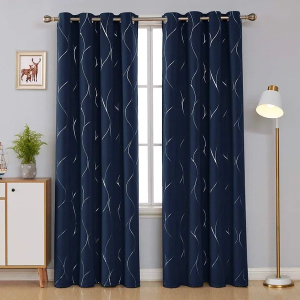 Deconovo Silver Wave Foil Print Blackout Curtains Grommet Light Blocking Curtain Room Darkening Noise Reducing WindoWDraperies 4