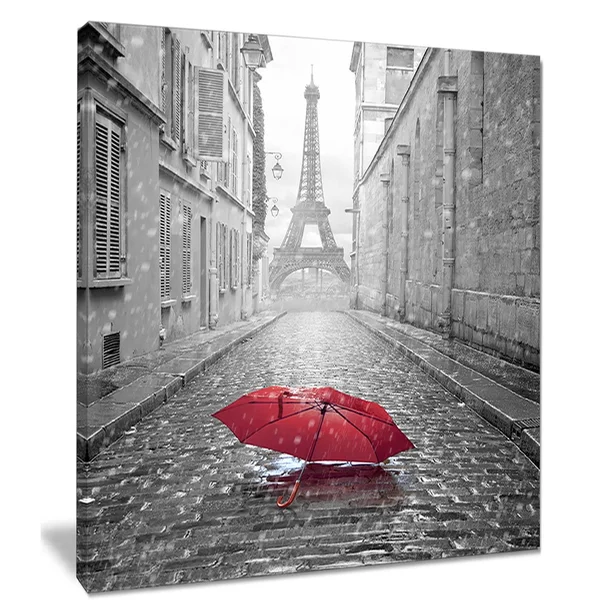 Designart &Eiffel View from Paris Street & Cityscape Photo Canvas Art Print - Size: 30 inch x 40 inch