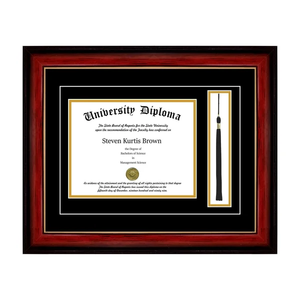 Perfect Cases and Frames Single Diploma Frame with Tassel and Double Matting for 16x22 x 12x22 Tall Diploma with Mahogany with G