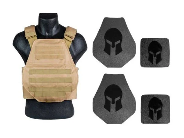 Spartan Armor Systems AR550 Body Armor and Swimmers Cut Plate Carrier Package Special Tan Medium-Extra Large AR5-SPW-CT-SPEC-KIT