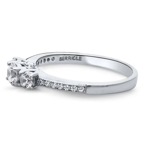 BERRICLE Sterling Silver Round Cubic Zirconia CZ 3-Stone Anniversary Promise Wedding Engagement Ring 0.6 CTW Size 4