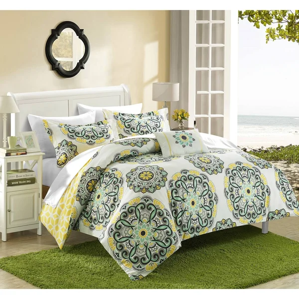 Chic Home Catalonia 8 Piece Reversible Bed in A Bag Comforter Set, Size: Full/Queen, Green