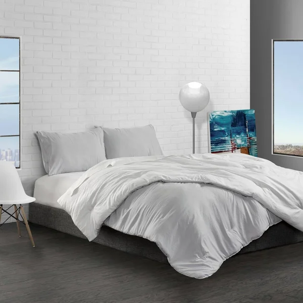 Reversible Brushed Microfiber Plush Down-Alt Comforter 3 Piece Set White/Platinum - King