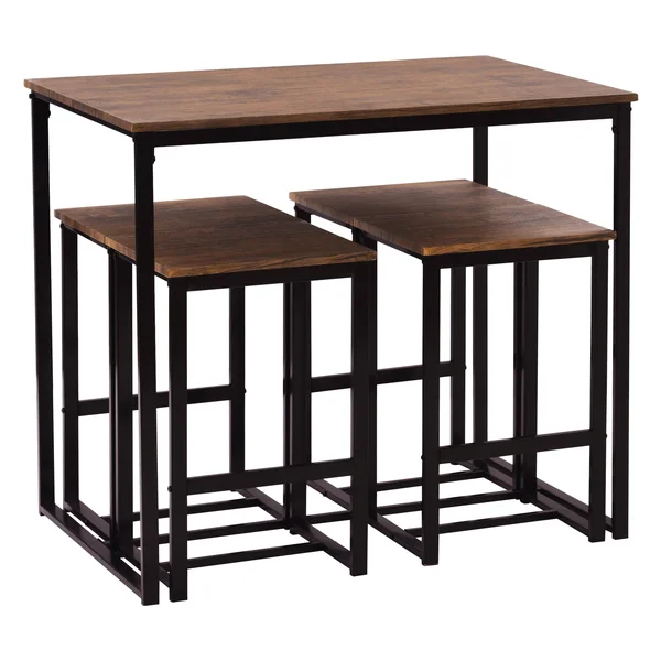 5 Piece Dining Set for 4 Rustic Kitchen Counter Height Pub Table Set with 4 Stools - Brown