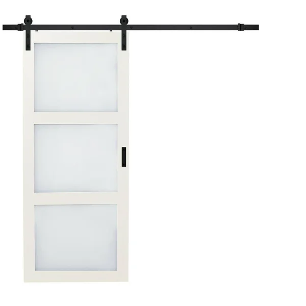 Renin BD061W01E36084 Continental Hall 36x22 x 84x22 3-Lite Interior Barn Door with Track and Hardware Bright White Doors Barn Do