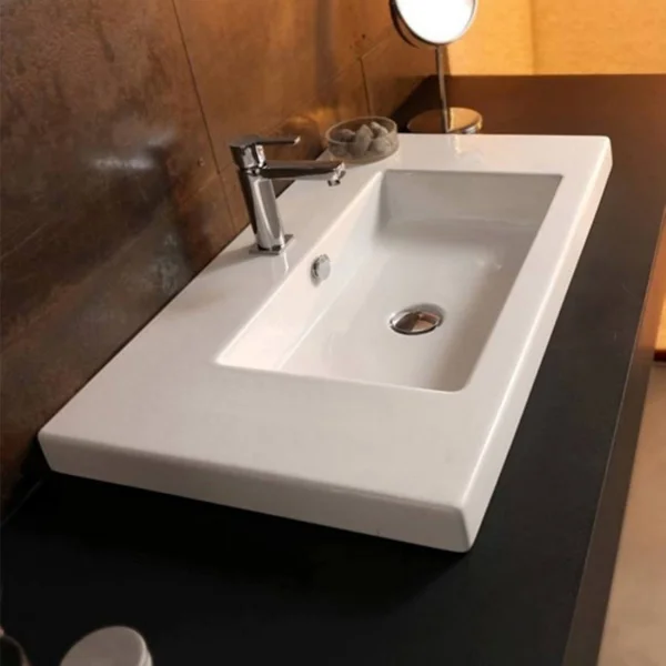 Nameeks CAN03011 Tecla 39-3/8x22 Ceramic Wall Mounted - Drop in Bathroom Sink with White, Three Hole