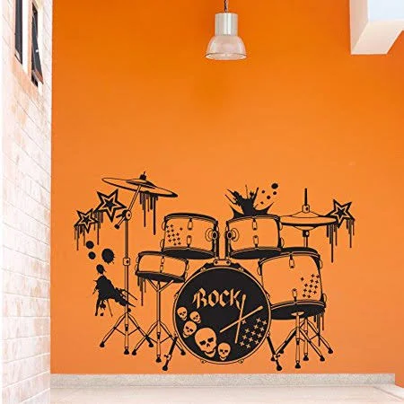 Drums Wall Decal - Music Wall Sticker, Musical Vinyl Wall Art, Home Decor, Melody Wall Mural - 3739 - Lavender, 47in x 33in, Pur
