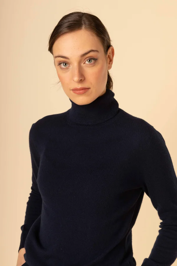 Women's Cashmere Classic Turtleneck Blue - Gobi Cashmere, XL, Navy, WK05-1479