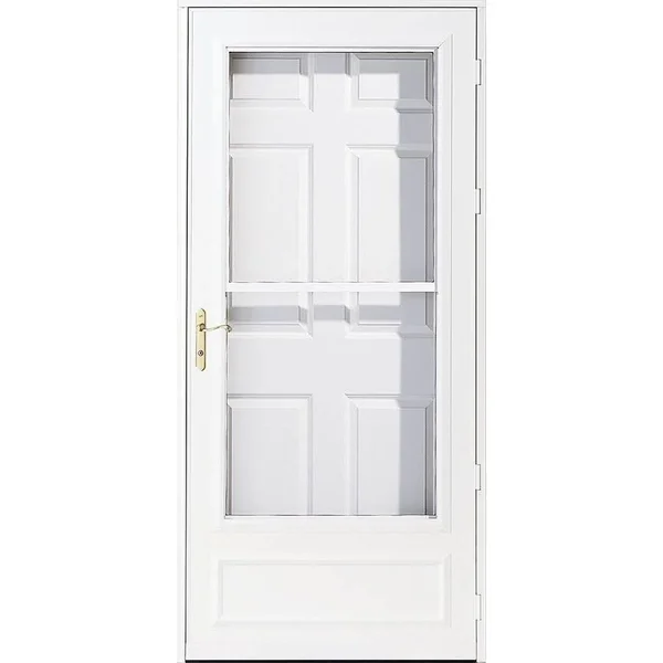 Pella Helena 30-in x 81-in White Mid-View Universal Reversible Wood Core Storm Door, 90830