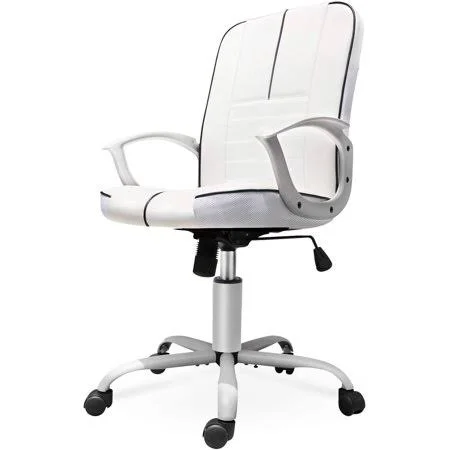 Office Chair Leather - Mid Back Home Office Chair Bonded Leather Computer Swivel Task Desk Chair - White