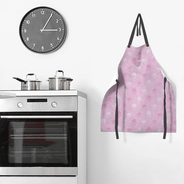 Striped Cupcake Pattern Apron - 27 x 30 - Pink & White