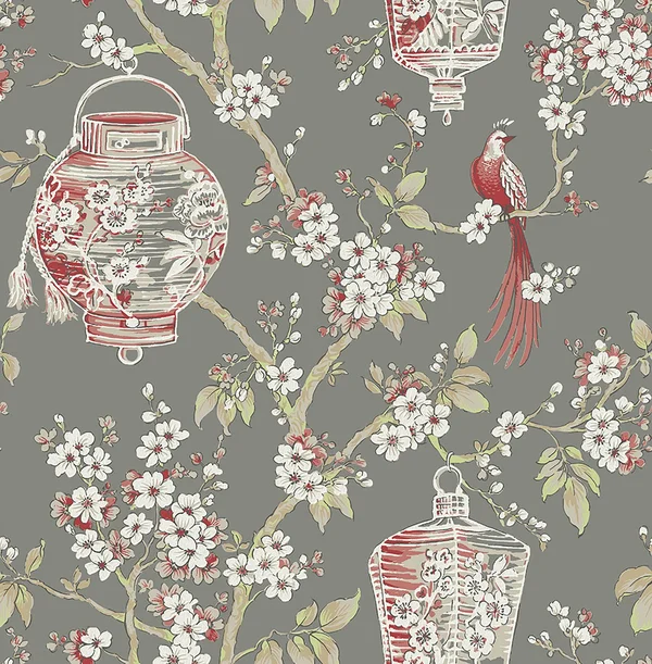 A-Street Prints Serenity Red Lanterns Wallpaper