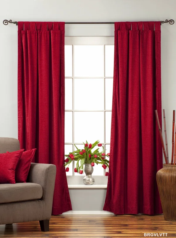 Burgundy Tab Top Velvet Curtain - Drape, Panel - Piece