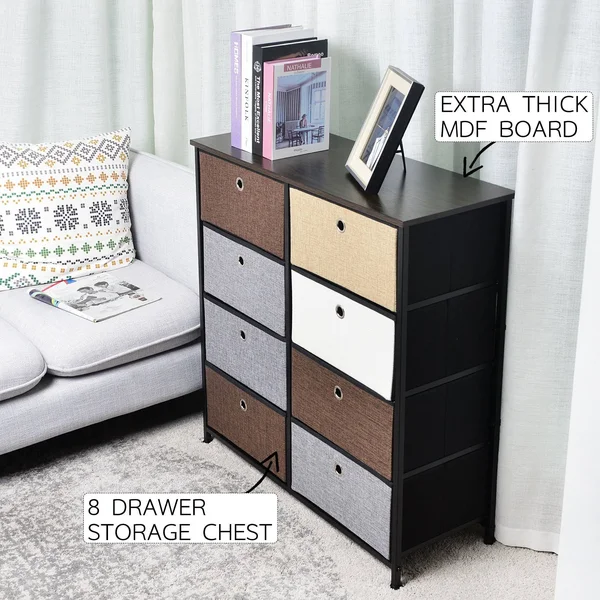 Fabric 8-Drawer Storage Organizer Double Dresser - Wood Color